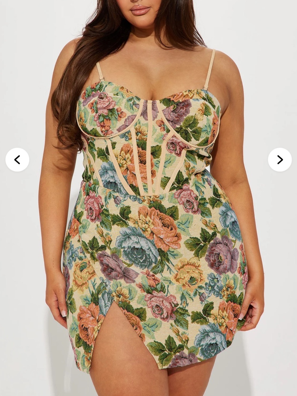 Fashion Nova Floral Mesh Bustier Slip Dress in Multi-Color